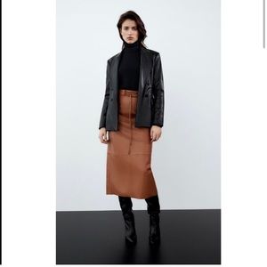 Brown Leather skirt with tie detail
